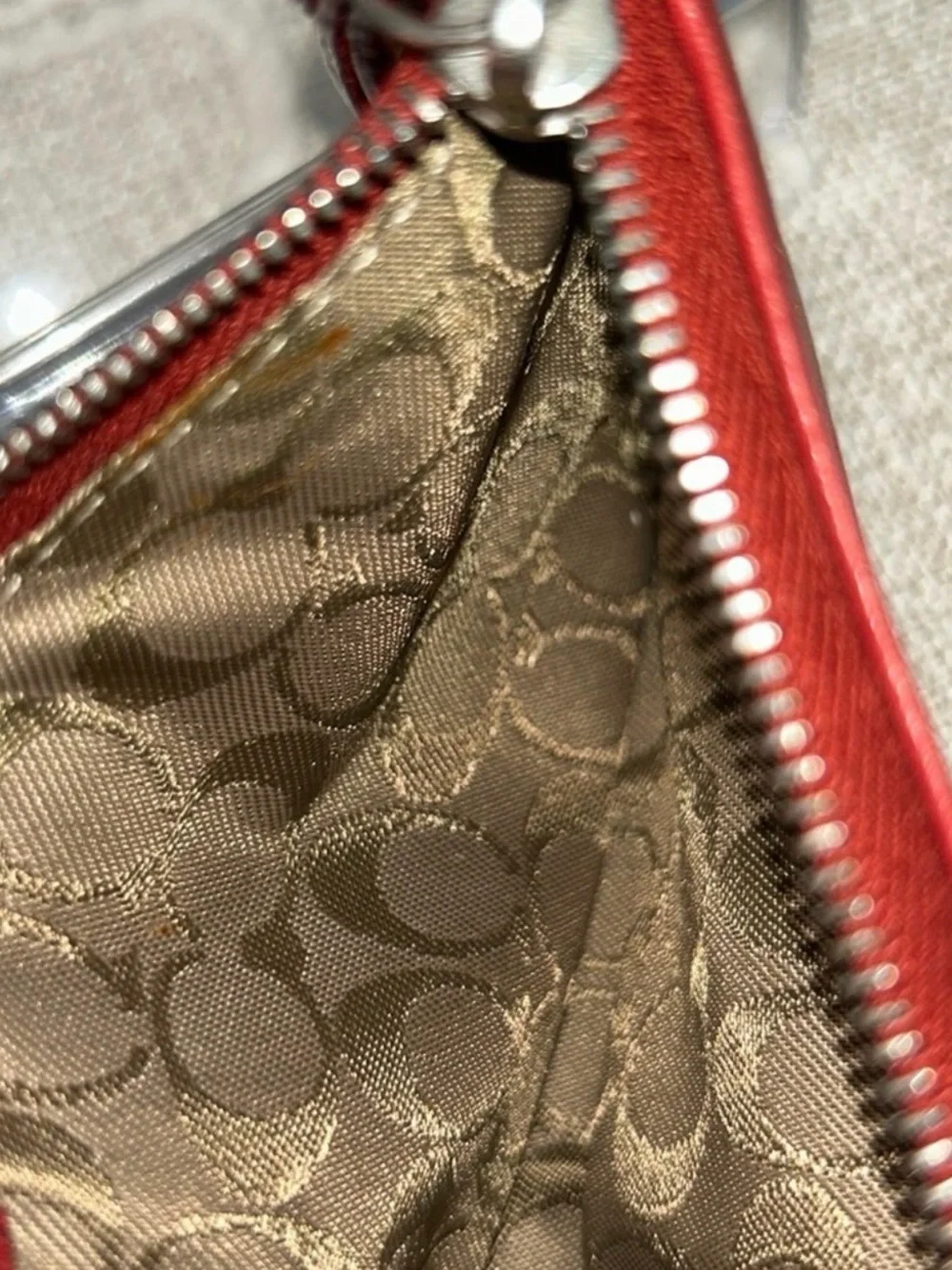 Coach Red Leather Card Holder Wallet With Key Ring